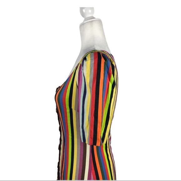 LPA Revolve Puff Sleeve Button Front Multi Striped Linen Mini Dress Size XS - Picture 14 of 16